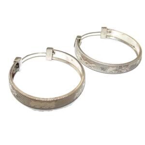 Vintage Sterling Silver Earrings Hoops Amazing Large Wide Etched Circle Wire
